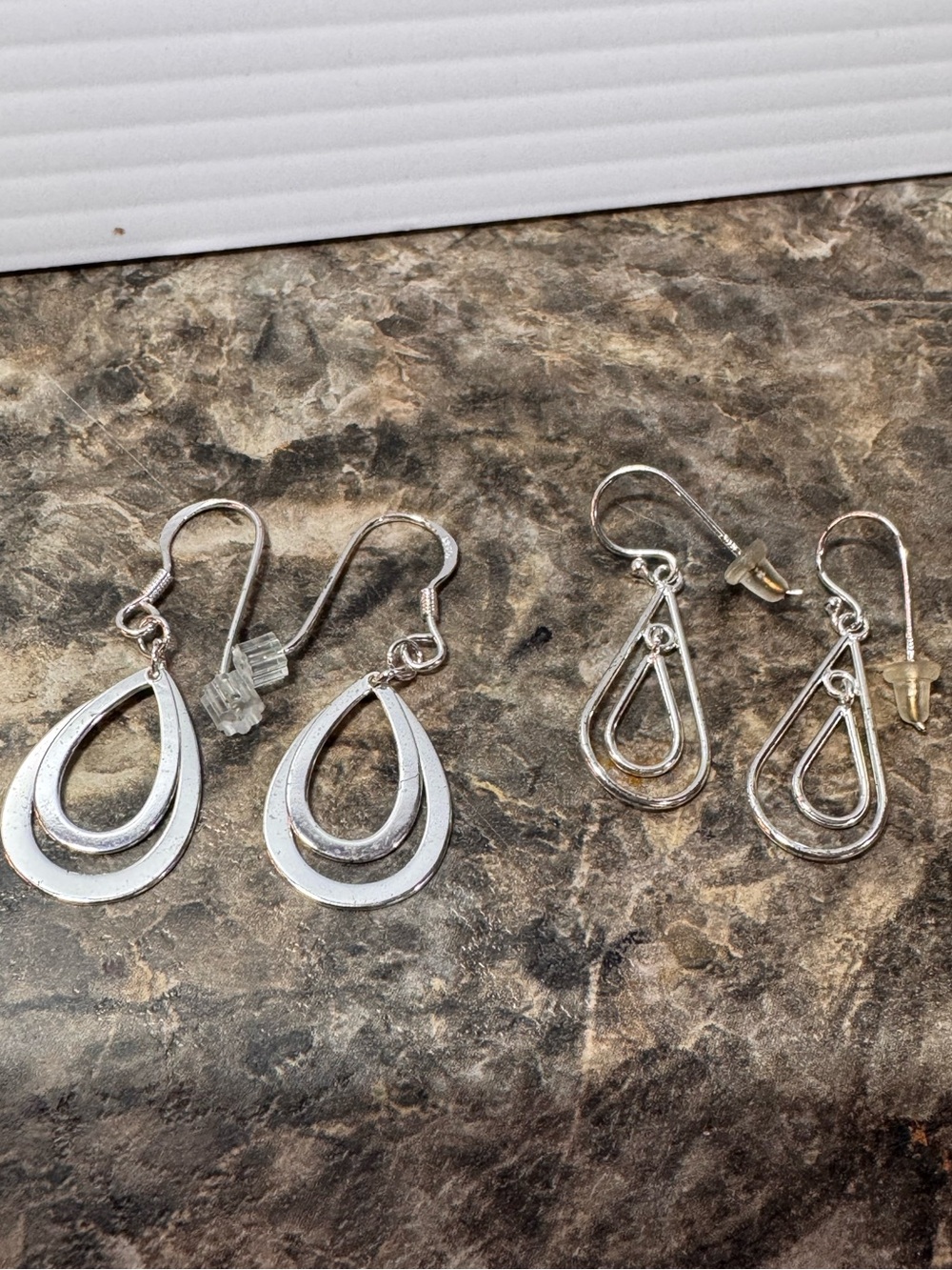 2 Pairs Sterling Silver Double Teardrop Dangle Earrings New